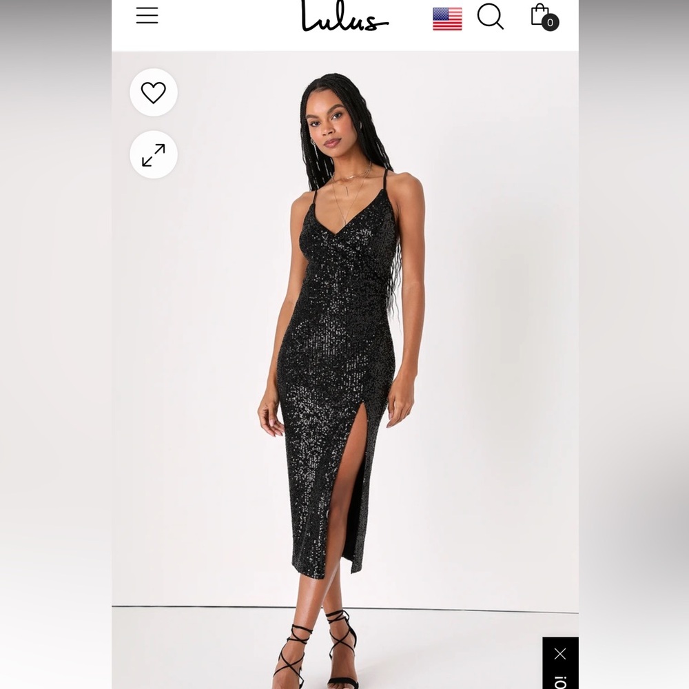 Black Sequin Midi Dress